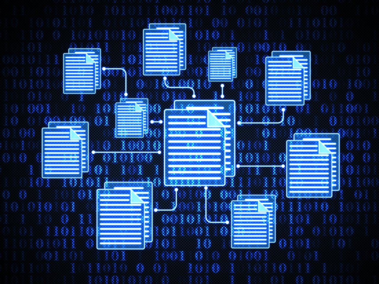 Files on digital background